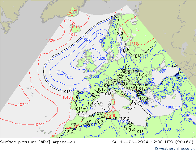 Presión superficial Arpege-eu dom 16.06.2024 12 UTC