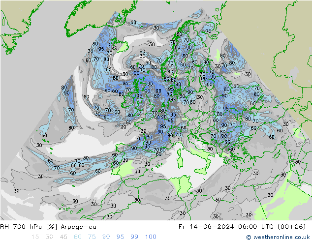 RH 700 hPa Arpege-eu  14.06.2024 06 UTC