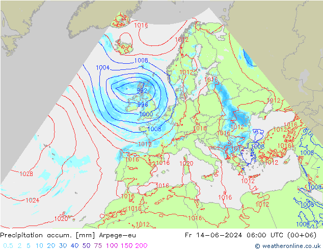 Precipitation accum. Arpege-eu Fr 14.06.2024 06 UTC