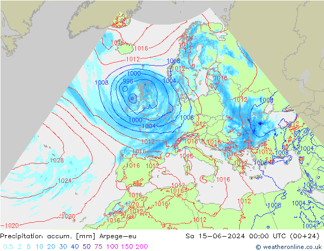 Precipitation accum. Arpege-eu so. 15.06.2024 00 UTC