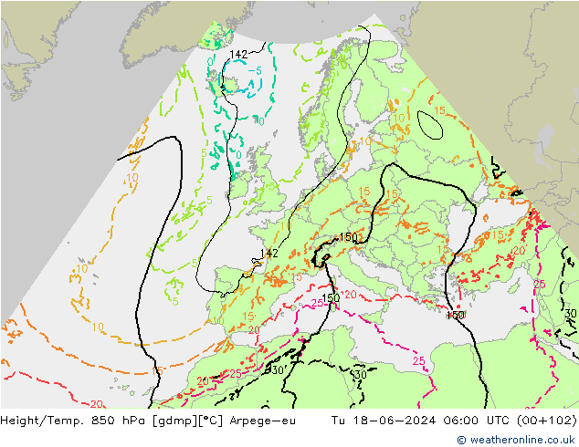 Hoogte/Temp. 850 hPa Arpege-eu di 18.06.2024 06 UTC