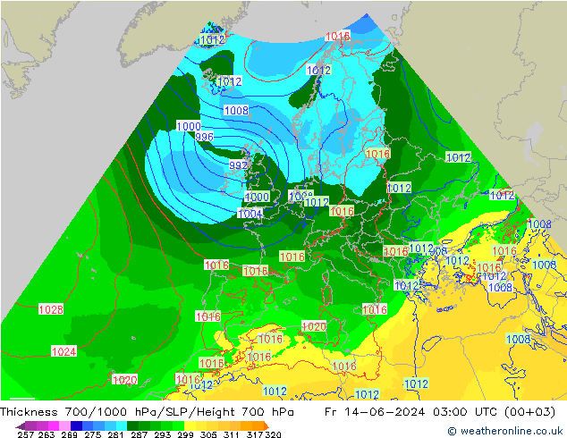 Thck 700-1000 hPa Arpege-eu Fr 14.06.2024 03 UTC