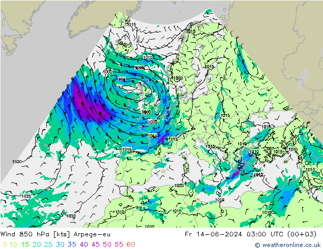 Wind 850 hPa Arpege-eu Fr 14.06.2024 03 UTC