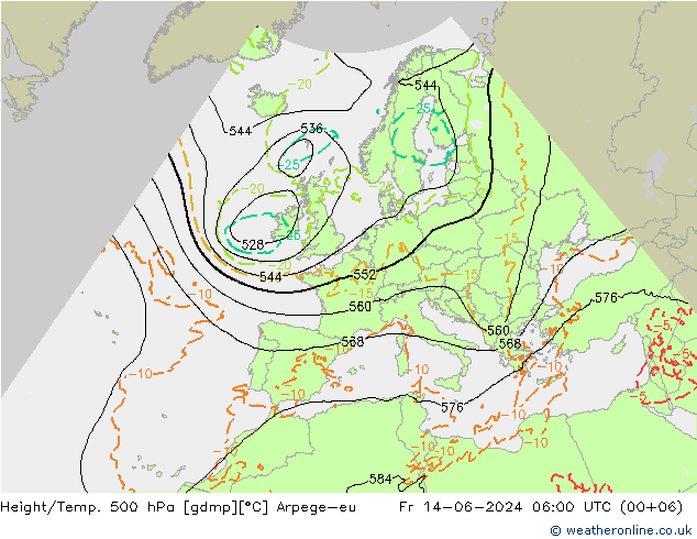 Height/Temp. 500 hPa Arpege-eu Pá 14.06.2024 06 UTC