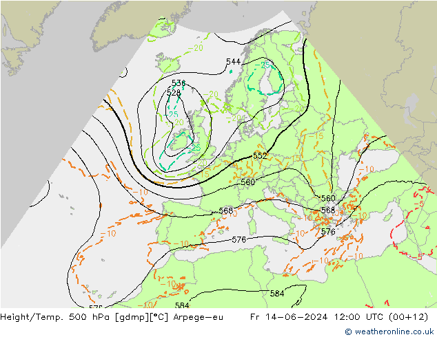 Hoogte/Temp. 500 hPa Arpege-eu vr 14.06.2024 12 UTC