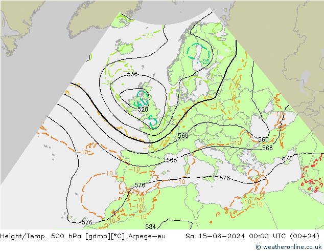 Geop./Temp. 500 hPa Arpege-eu sáb 15.06.2024 00 UTC