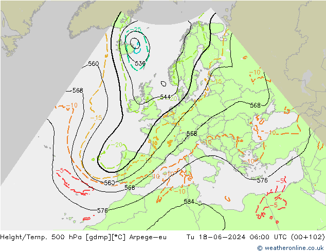 Geop./Temp. 500 hPa Arpege-eu mar 18.06.2024 06 UTC