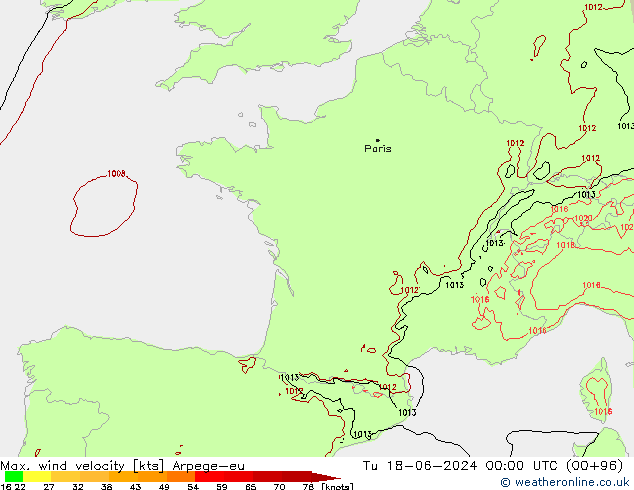 Max. wind velocity Arpege-eu mar 18.06.2024 00 UTC