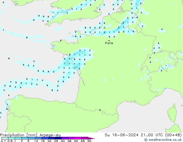 Srážky Arpege-eu Ne 16.06.2024 00 UTC