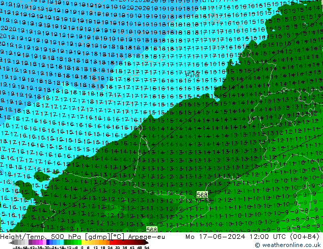 Geop./Temp. 500 hPa Arpege-eu lun 17.06.2024 12 UTC