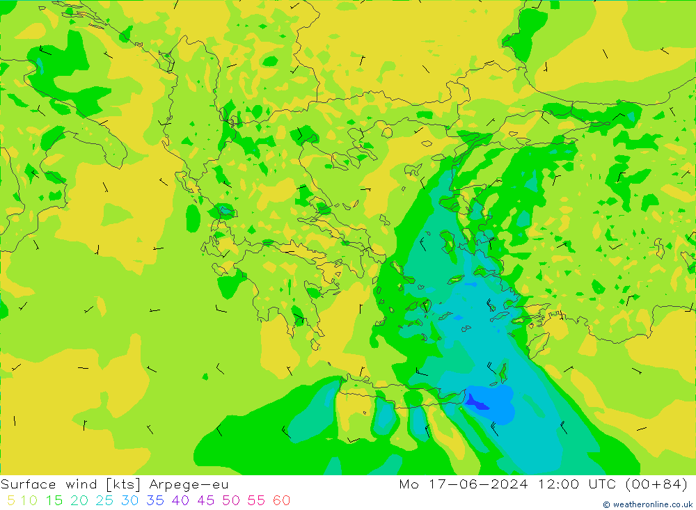 Wind 10 m Arpege-eu ma 17.06.2024 12 UTC