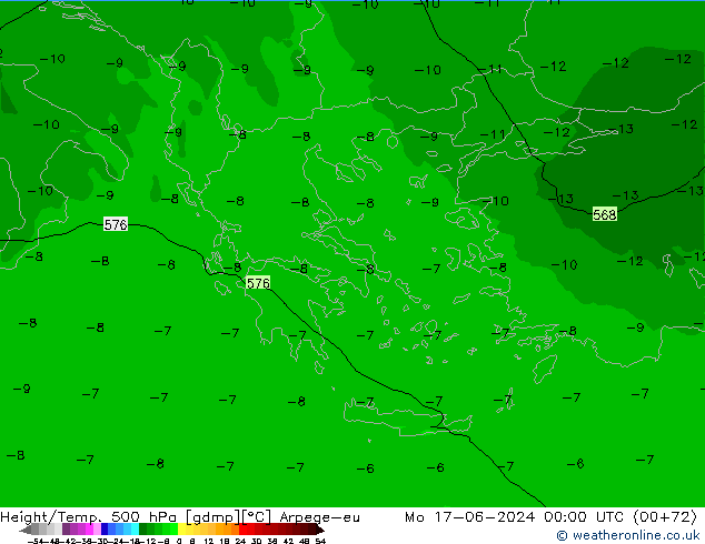 Geop./Temp. 500 hPa Arpege-eu lun 17.06.2024 00 UTC