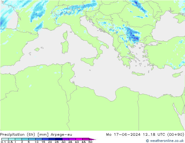 Precipitazione (6h) Arpege-eu lun 17.06.2024 18 UTC