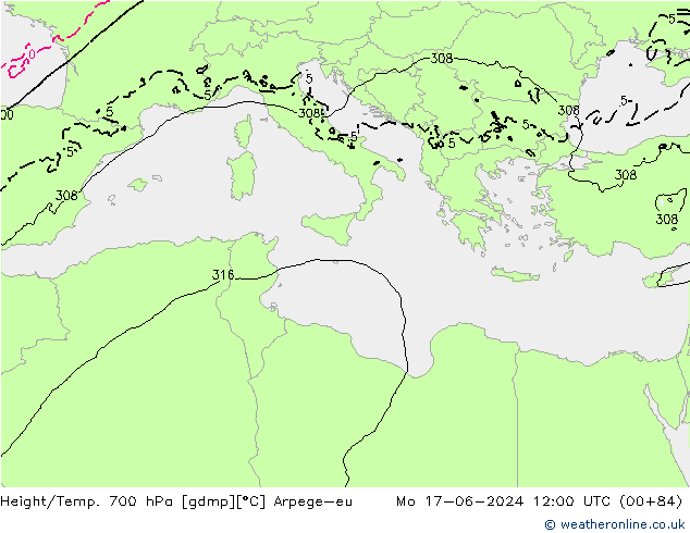 Height/Temp. 700 hPa Arpege-eu Seg 17.06.2024 12 UTC