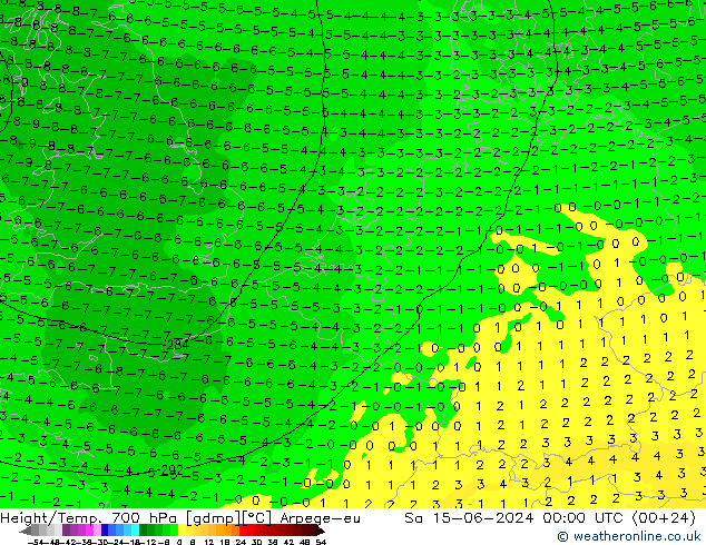 Height/Temp. 700 гПа Arpege-eu сб 15.06.2024 00 UTC