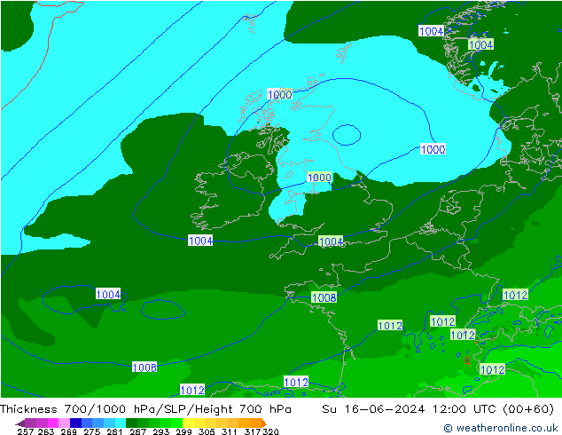 Thck 700-1000 hPa Arpege-eu Su 16.06.2024 12 UTC