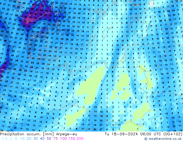 Precipitation accum. Arpege-eu Ter 18.06.2024 06 UTC