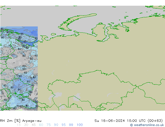 Humidité rel. 2m Arpege-eu dim 16.06.2024 15 UTC