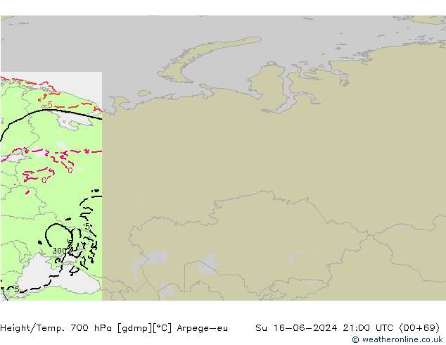 Hoogte/Temp. 700 hPa Arpege-eu zo 16.06.2024 21 UTC