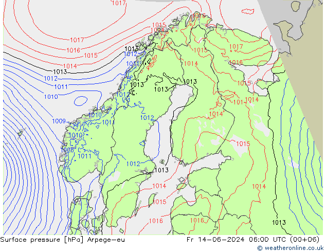 Surface pressure Arpege-eu Fr 14.06.2024 06 UTC