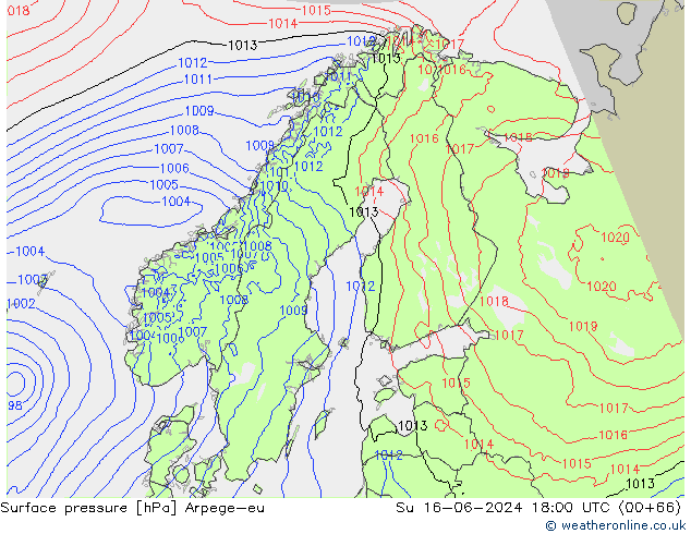 Surface pressure Arpege-eu Su 16.06.2024 18 UTC