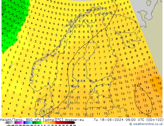 Height/Temp. 850 hPa Arpege-eu Ter 18.06.2024 06 UTC