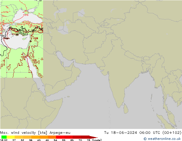 Maks. Rüzgar Hızı Arpege-eu Sa 18.06.2024 06 UTC