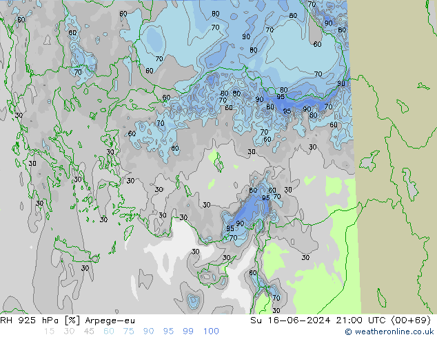 RH 925 hPa Arpege-eu  16.06.2024 21 UTC