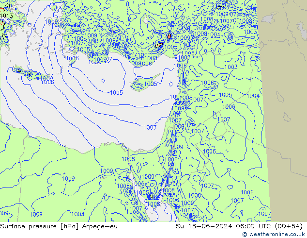 pressão do solo Arpege-eu Dom 16.06.2024 06 UTC