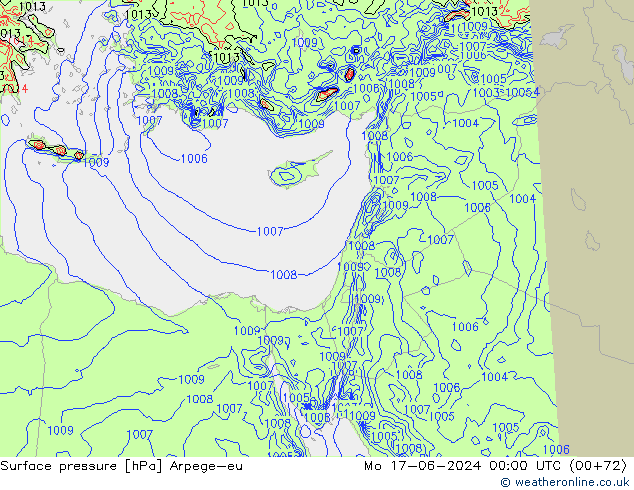 Presión superficial Arpege-eu lun 17.06.2024 00 UTC