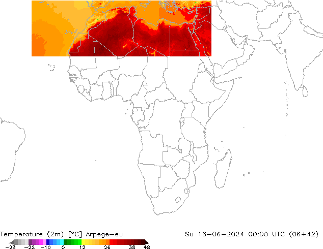 Temperatura (2m) Arpege-eu dom 16.06.2024 00 UTC