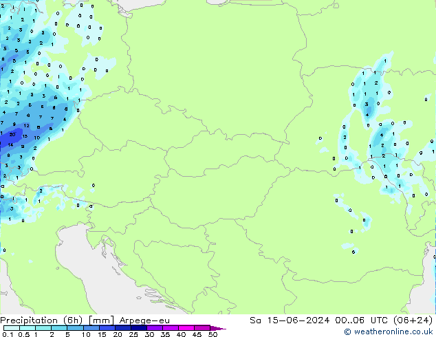 Precipitation (6h) Arpege-eu Sa 15.06.2024 06 UTC