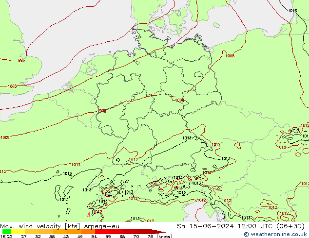 Max. wind velocity Arpege-eu  15.06.2024 12 UTC