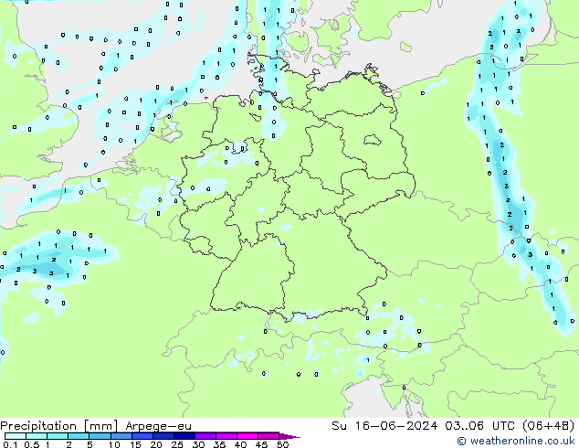 Precipitation Arpege-eu Su 16.06.2024 06 UTC