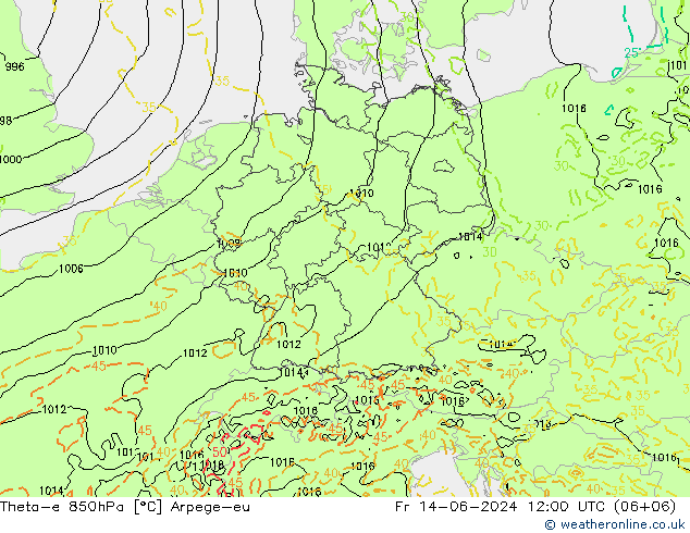 Theta-e 850hPa Arpege-eu pt. 14.06.2024 12 UTC