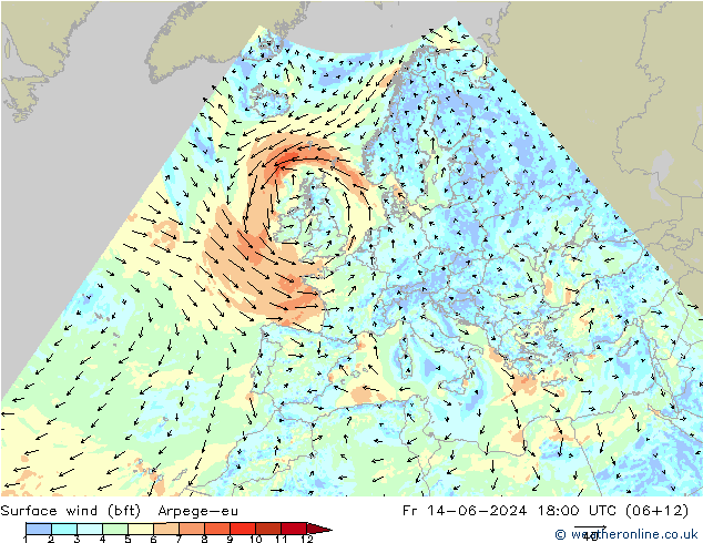 Rüzgar 10 m (bft) Arpege-eu Cu 14.06.2024 18 UTC