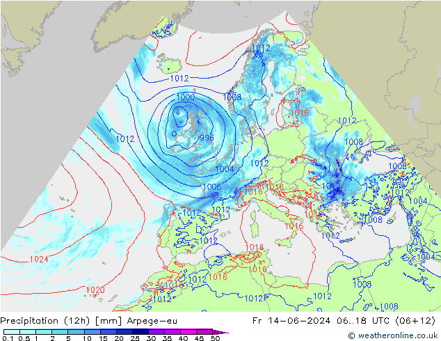 Precipitación (12h) Arpege-eu vie 14.06.2024 18 UTC