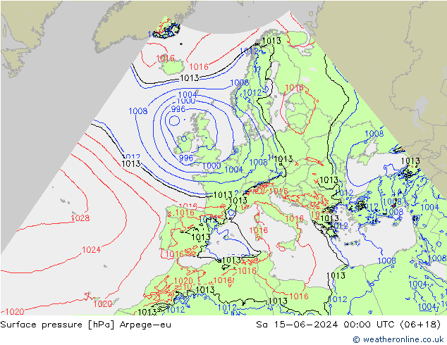 Atmosférický tlak Arpege-eu So 15.06.2024 00 UTC