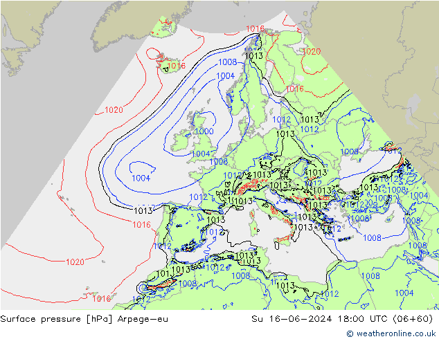 Luchtdruk (Grond) Arpege-eu zo 16.06.2024 18 UTC