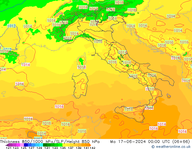 850-1000 hPa Kalınlığı Arpege-eu Pzt 17.06.2024 00 UTC