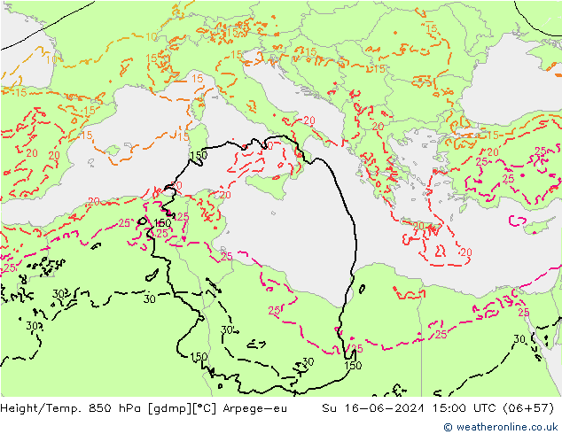 Yükseklik/Sıc. 850 hPa Arpege-eu Paz 16.06.2024 15 UTC