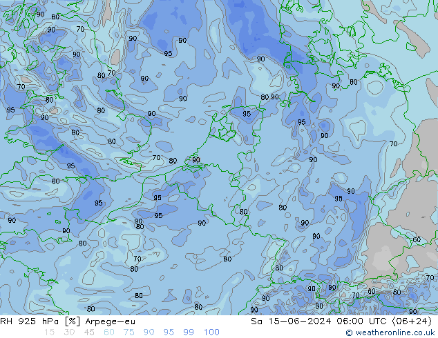 RH 925 hPa Arpege-eu Sa 15.06.2024 06 UTC