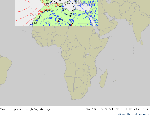 Surface pressure Arpege-eu Su 16.06.2024 00 UTC