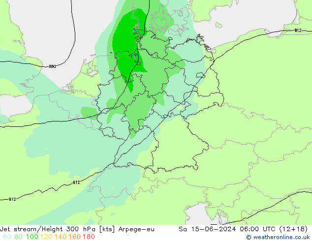 Jet stream Arpege-eu Sáb 15.06.2024 06 UTC