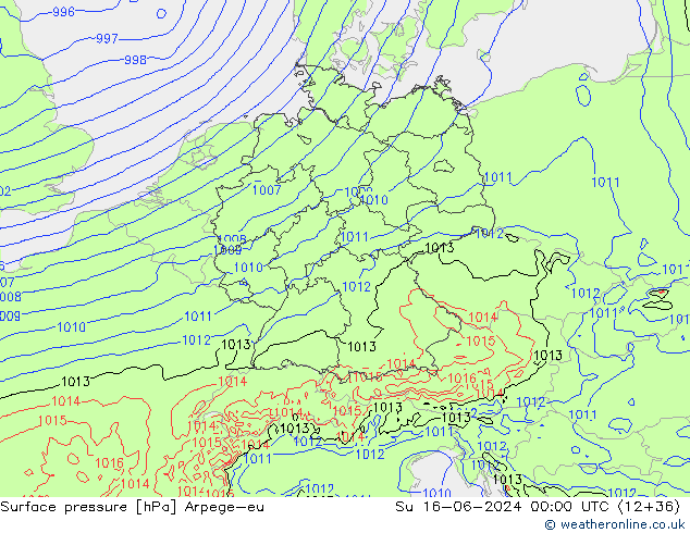 Surface pressure Arpege-eu Su 16.06.2024 00 UTC