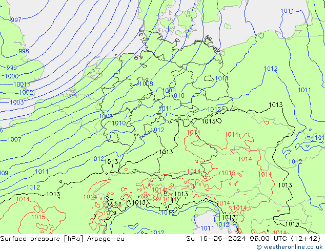 Presión superficial Arpege-eu dom 16.06.2024 06 UTC