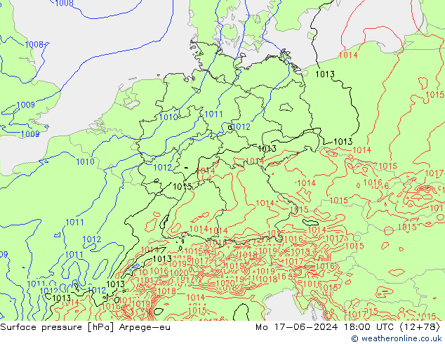 pressão do solo Arpege-eu Seg 17.06.2024 18 UTC