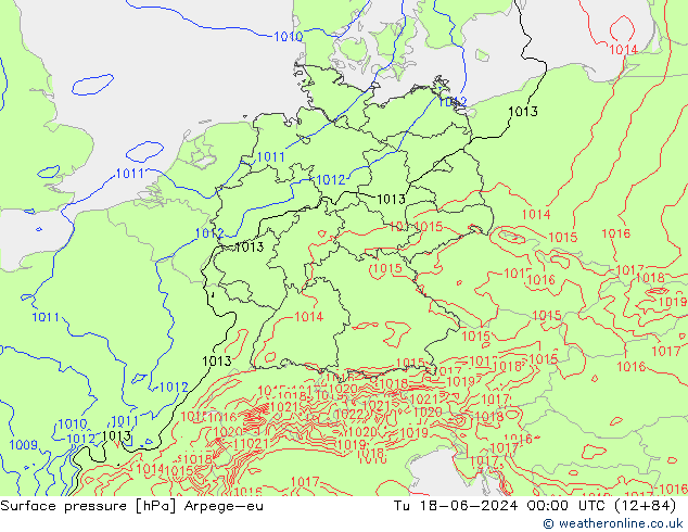 Surface pressure Arpege-eu Tu 18.06.2024 00 UTC