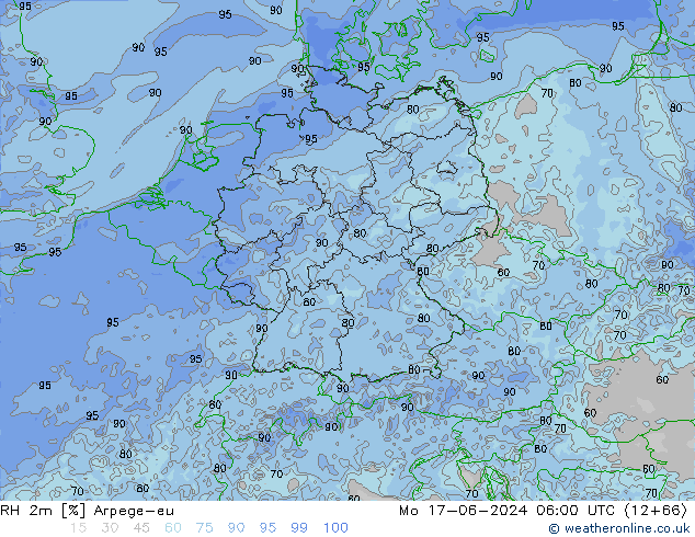 RH 2m Arpege-eu Mo 17.06.2024 06 UTC