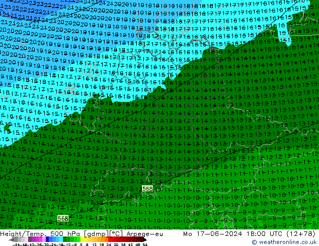 Height/Temp. 500 hPa Arpege-eu Mo 17.06.2024 18 UTC